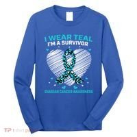 Cute Ovarian Cancer Awareness Products Cheetah Teal Survivor Gift Long Sleeve Shirt thumb 0