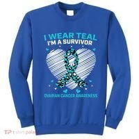 Cute Ovarian Cancer Awareness Products Cheetah Teal Survivor Gift Sweatshirt thumb 0