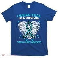 Cute Ovarian Cancer Awareness Products Cheetah Teal Survivor Gift T-Shirt thumb 0