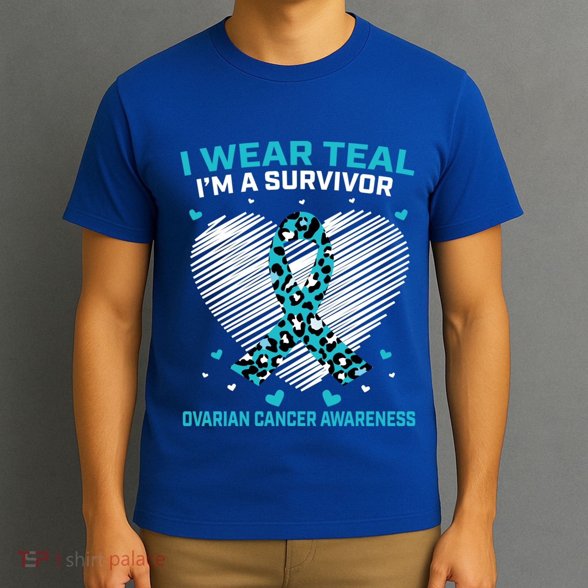 Cute Ovarian Cancer Awareness Products Cheetah Teal Survivor Gift T-Shirt