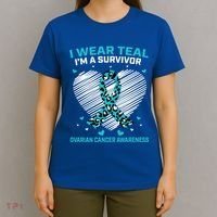 Cute Ovarian Cancer Awareness Products Cheetah Teal Survivor Gift T-Shirt thumb 4