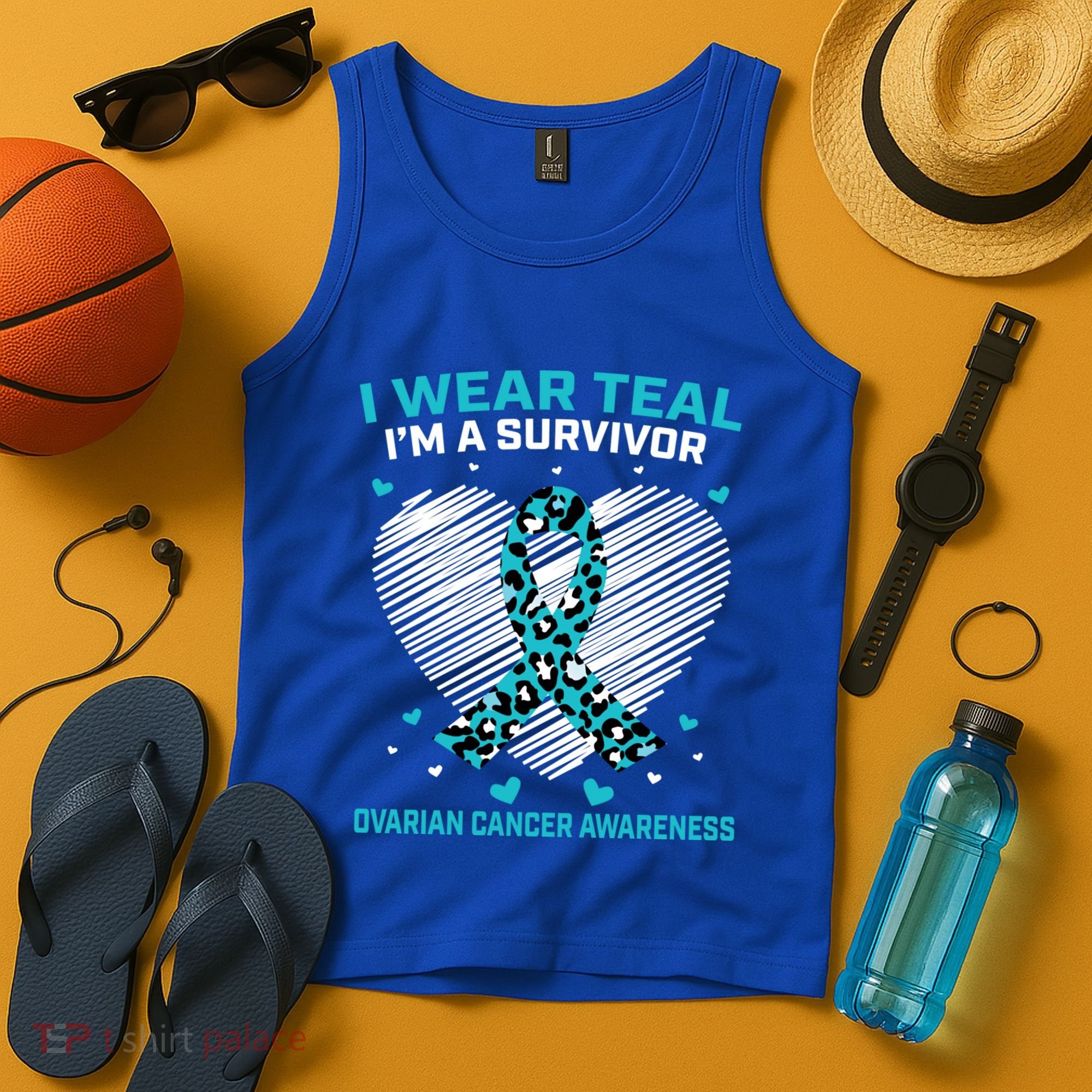 Cute Ovarian Cancer Awareness Products Cheetah Teal Survivor Gift Tank Top