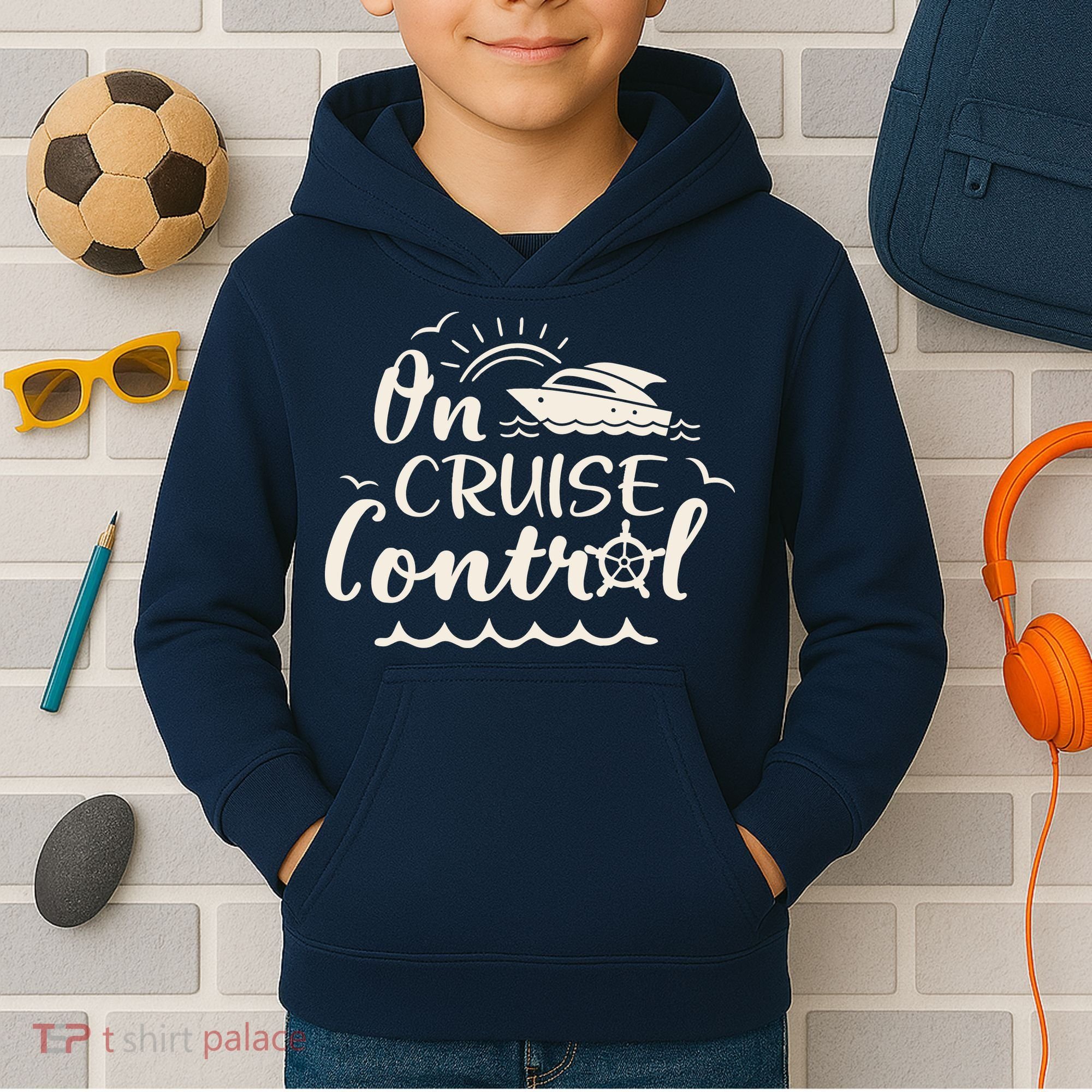 Cruise On Control Funny Boat Cruising Travel Summer Vacation Kids Hoodie