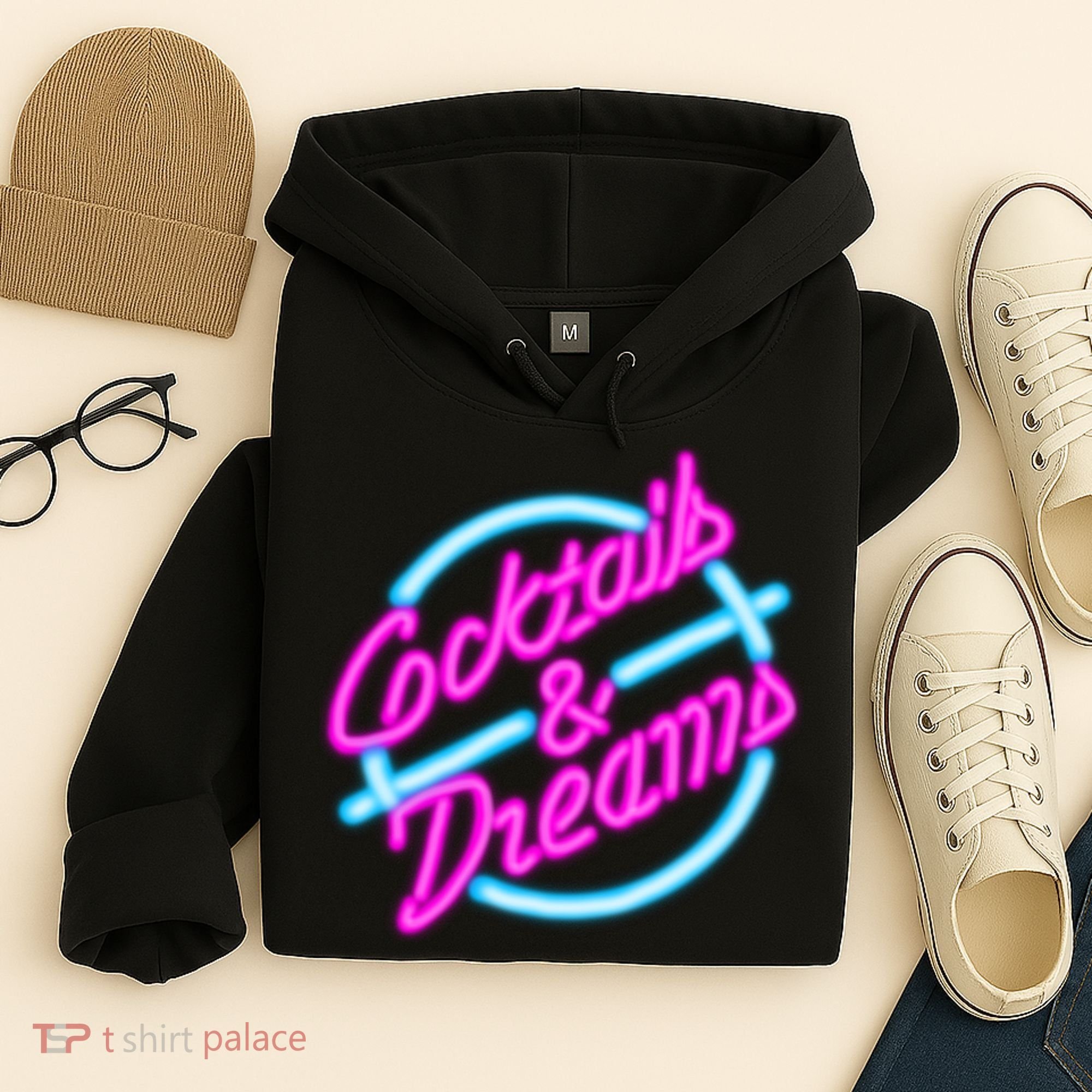 Cocktails And Dreams Retro 80s Hoodie