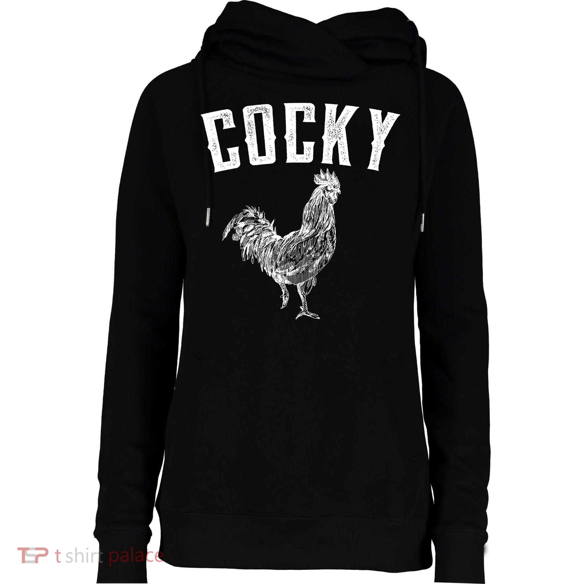 Cocky Rooster Womens Funnel Neck Pullover Hood