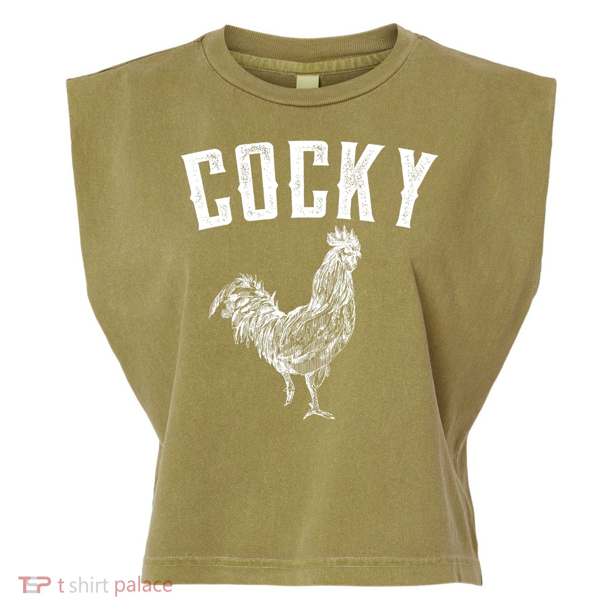 Cocky Rooster Garment-Dyed Women's Muscle Tee