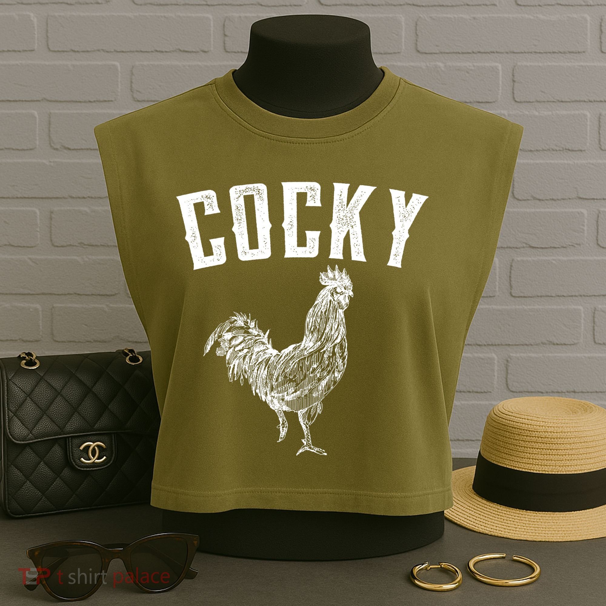 Cocky Rooster Garment-Dyed Women's Muscle Tee