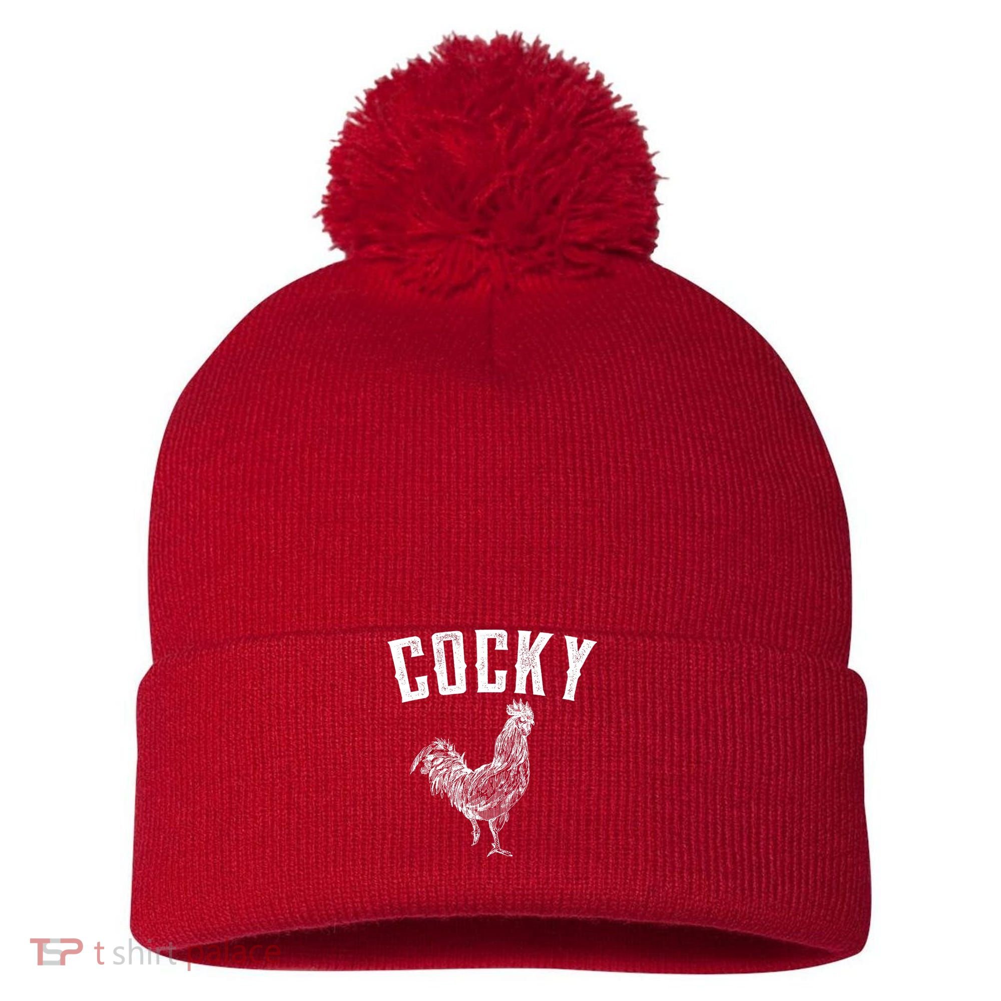 Cocky Rooster Pom Pom 12in Knit Beanie