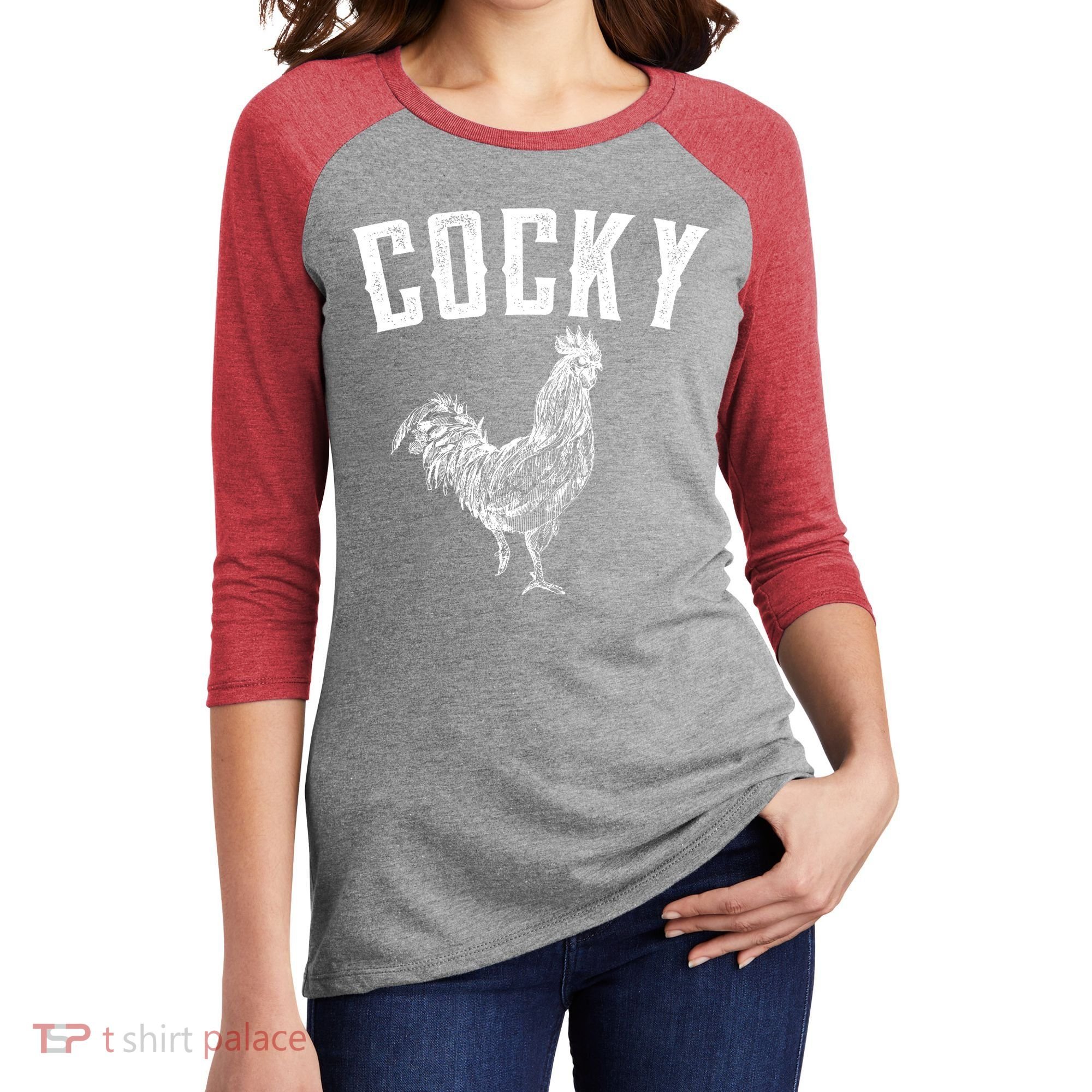 Cocky Rooster Women's Tri-Blend 3/4-Sleeve Raglan Shirt
