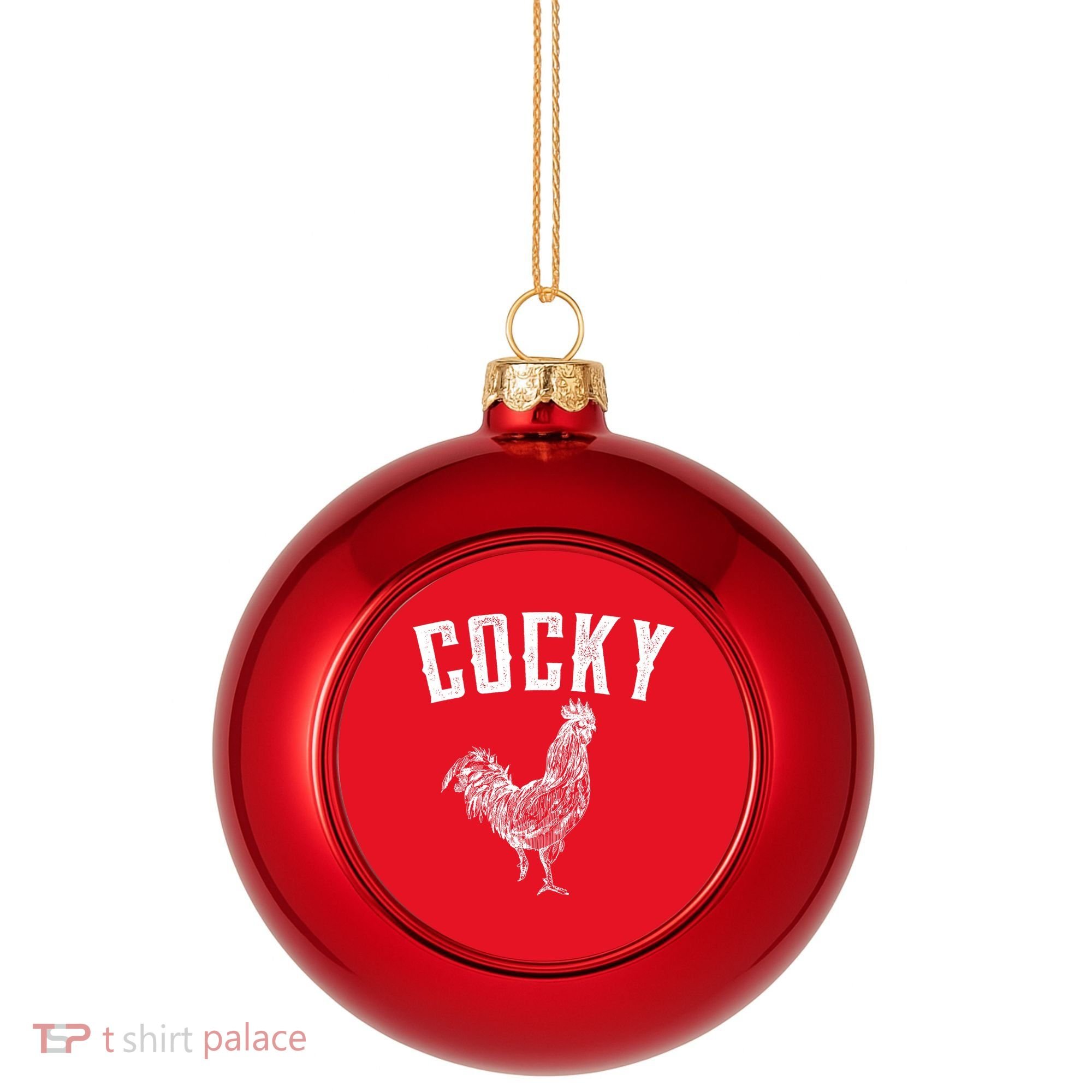 Cocky Rooster Plastic Christmas Ball Ornament