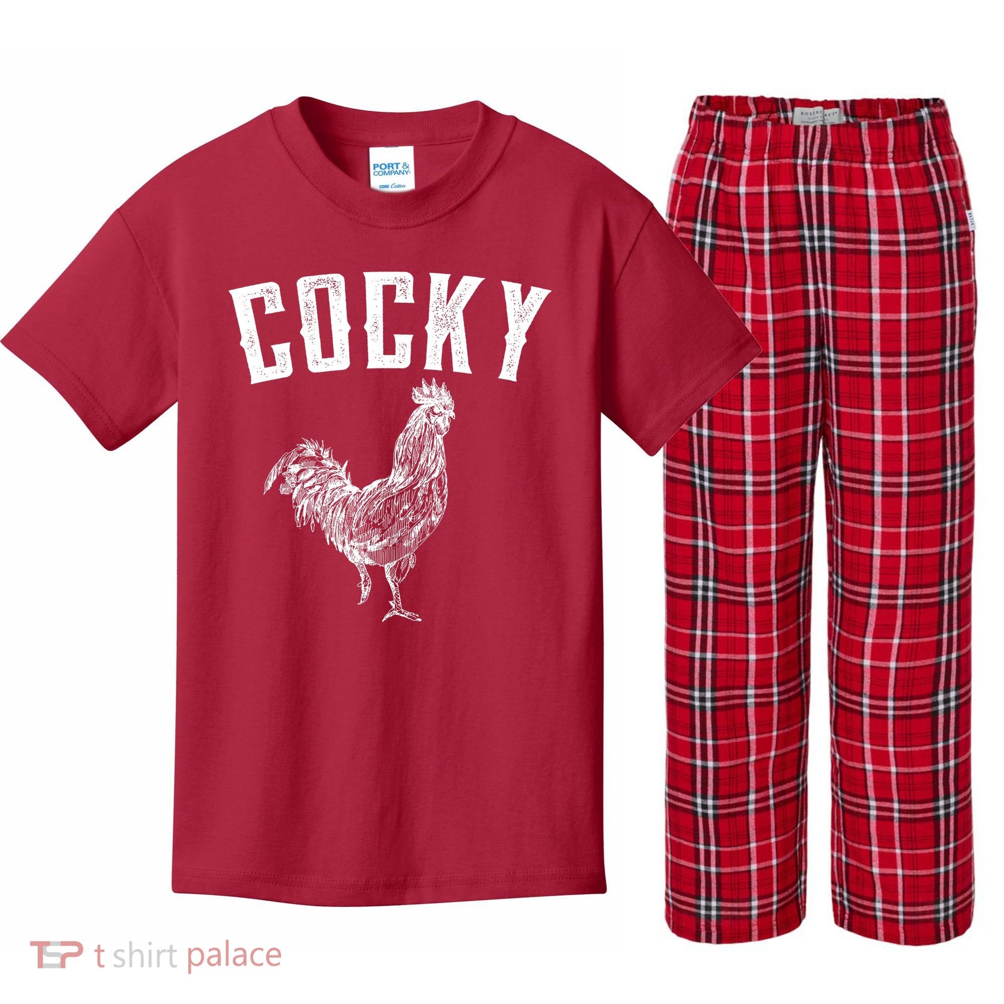 Cocky Rooster Kids Plaid Pajama Set