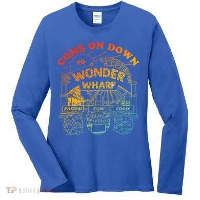 Come On Down To Wonder Wharf Prizes Fun Queezy Queen Food Women's Long Sleeve Shirt