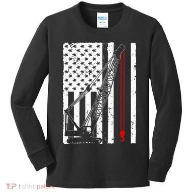 Crane Operator Design Us Heavy Equipment Crane Lover Kids Long Sleeve Shirt