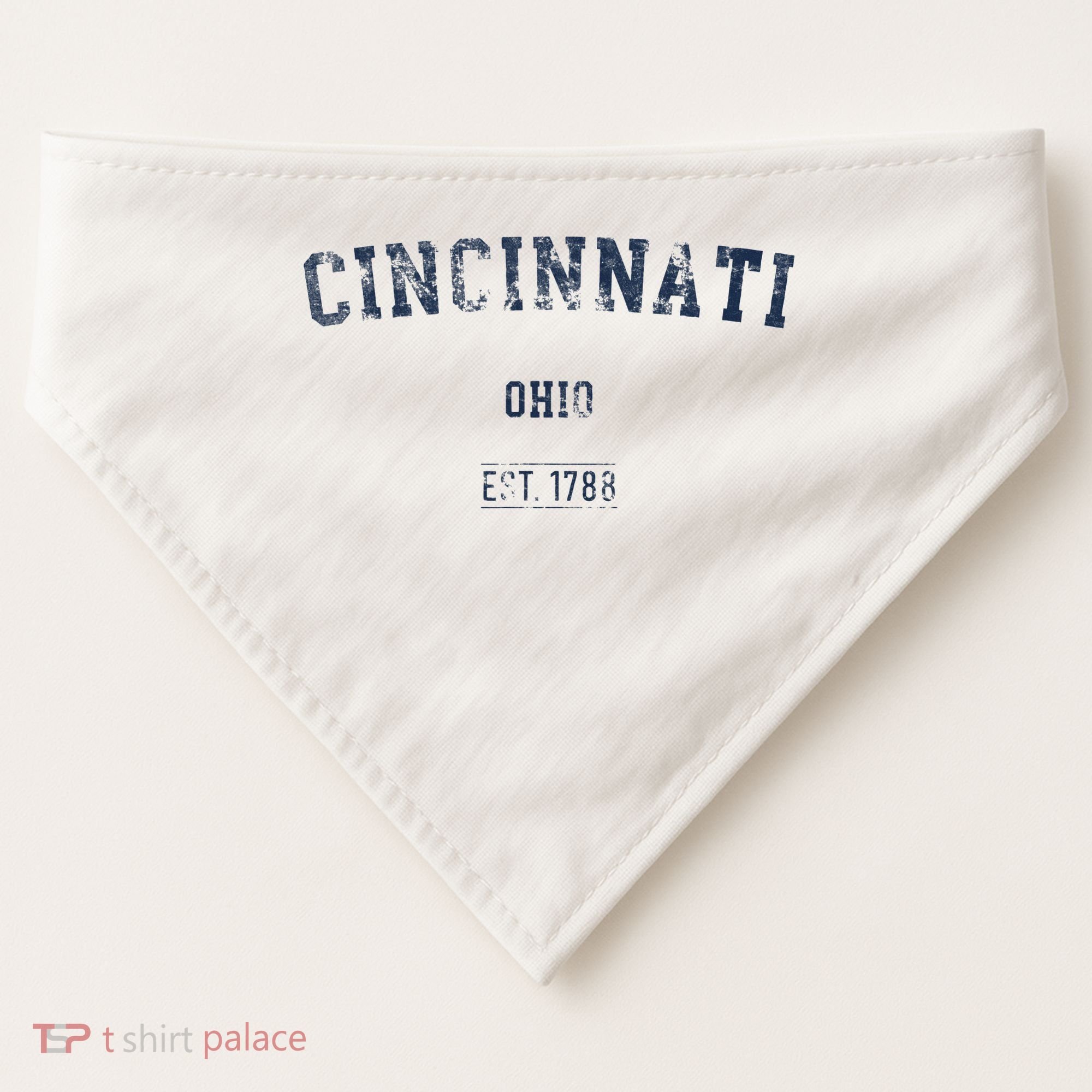 Cincinnati Ohio Distressed Text Sport Style USA-Made Doggie Bandana