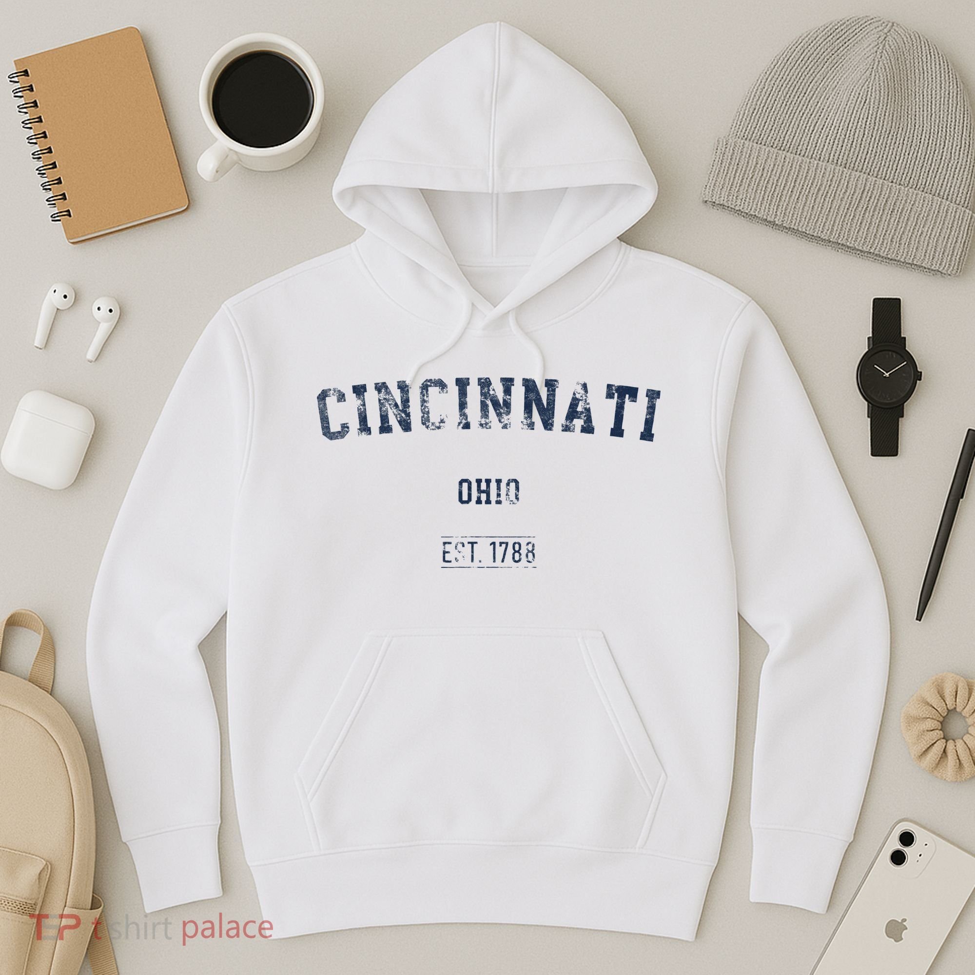 Cincinnati Ohio Distressed Text Sport Style Hoodie