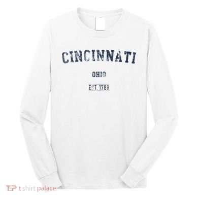 Cincinnati Ohio Distressed Text Sport Style Long Sleeve Shirt