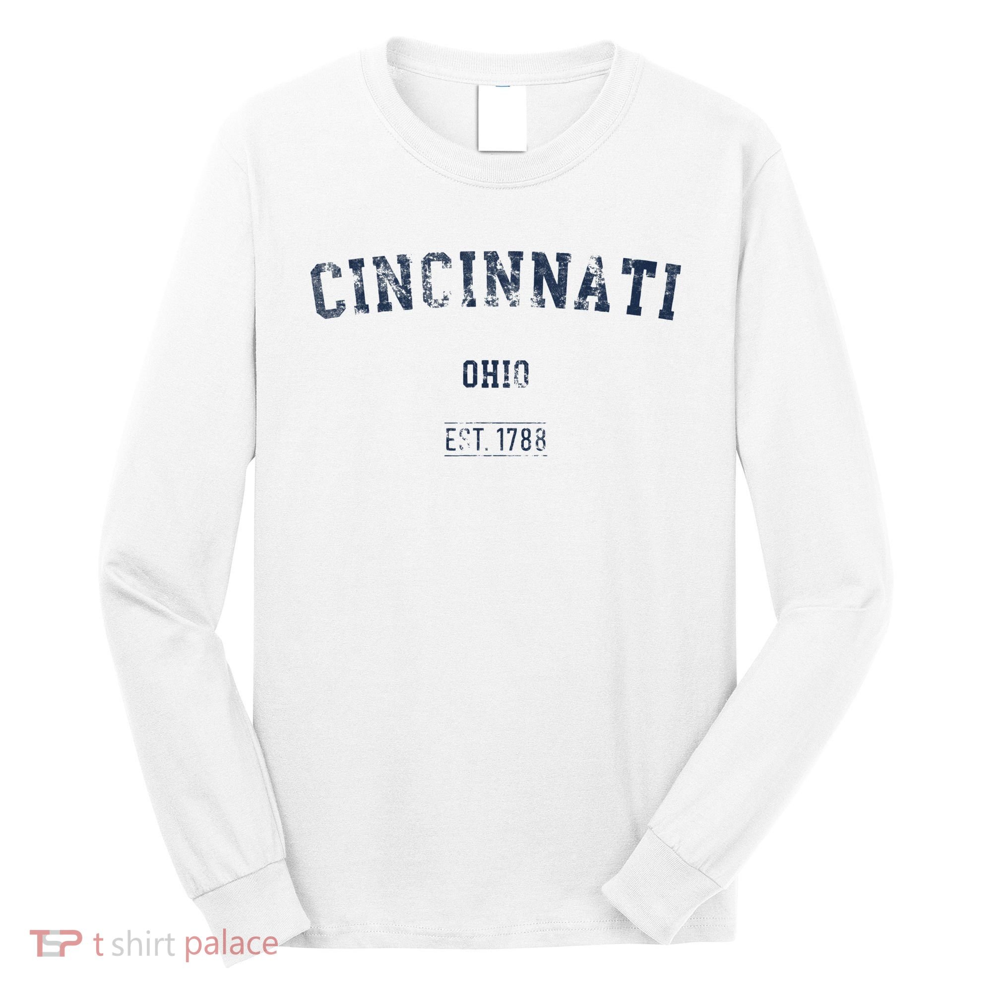 Cincinnati Ohio Distressed Text Sport Style Long Sleeve Shirt