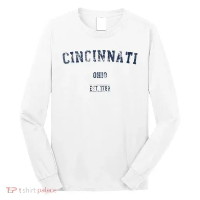 Cincinnati Ohio Distressed Text Sport Style Long Sleeve Shirt
