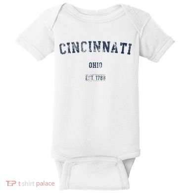 Cincinnati Ohio Distressed Text Sport Style Baby Bodysuit