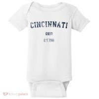 Cincinnati Ohio Distressed Text Sport Style Baby Bodysuit thumb 0
