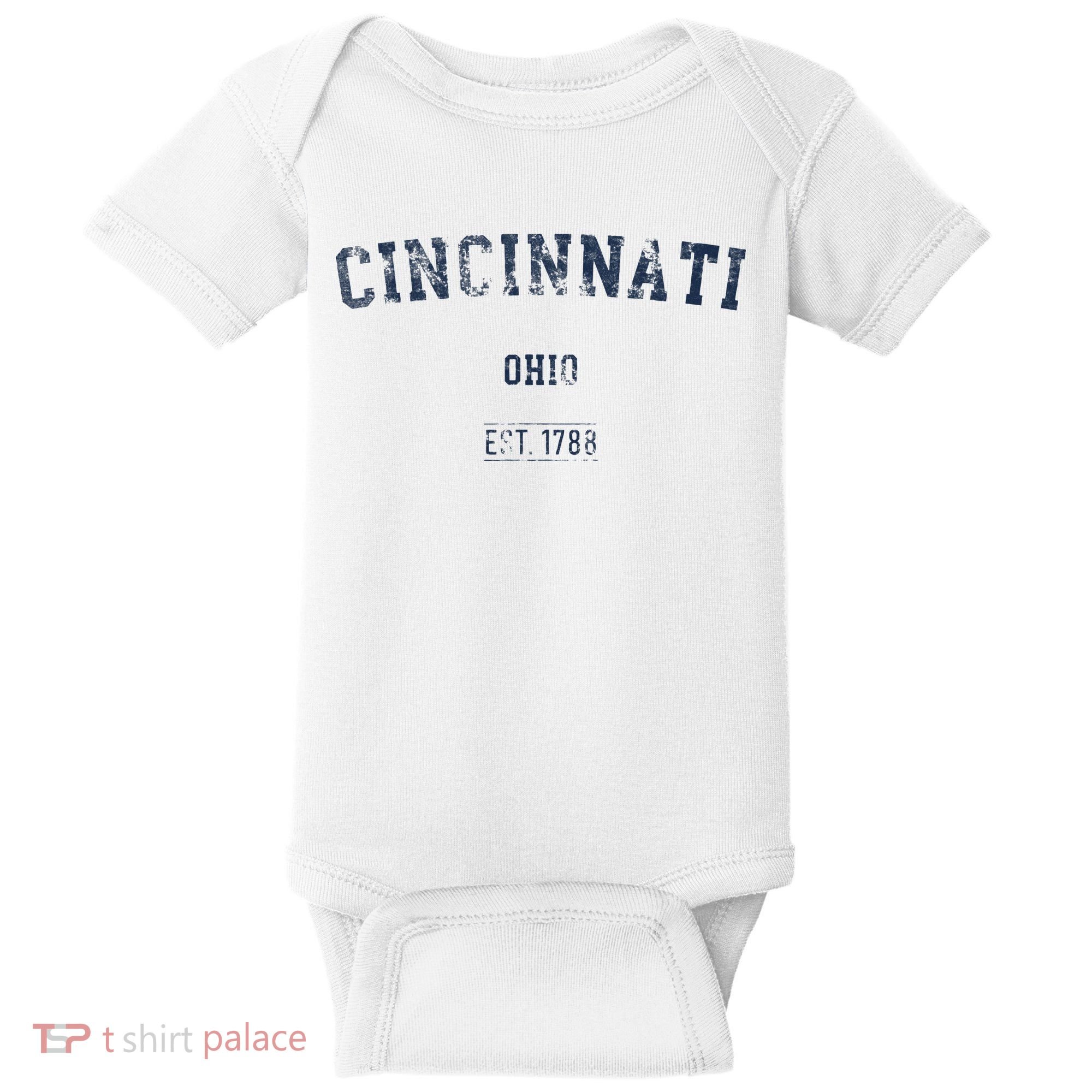Cincinnati Ohio Distressed Text Sport Style Baby Bodysuit