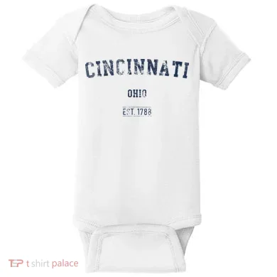 Cincinnati Ohio Distressed Text Sport Style Baby Bodysuit