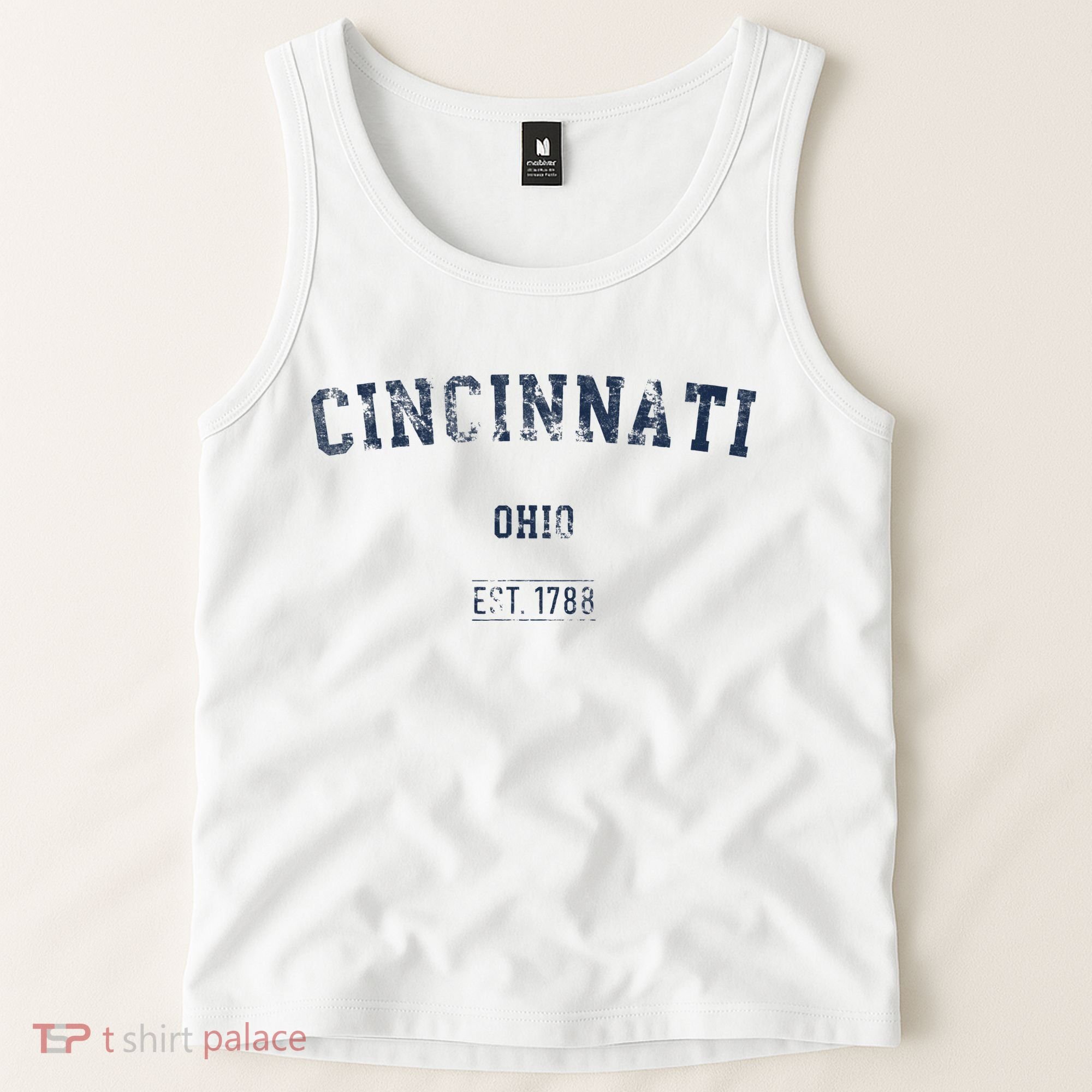 Cincinnati Ohio Distressed Text Sport Style Tank Top