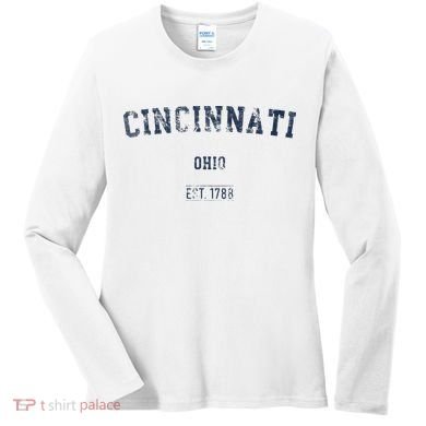 Cincinnati Ohio Distressed Text Sport Style Women's Long Sleeve Shirt
