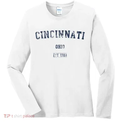 Cincinnati Ohio Distressed Text Sport Style Women's Long Sleeve Shirt