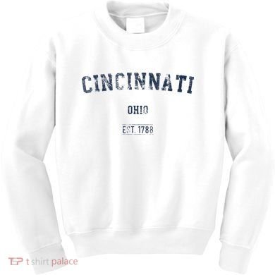 Cincinnati Ohio Distressed Text Sport Style Kids Sweatshirt
