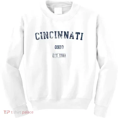 Cincinnati Ohio Distressed Text Sport Style Kids Sweatshirt