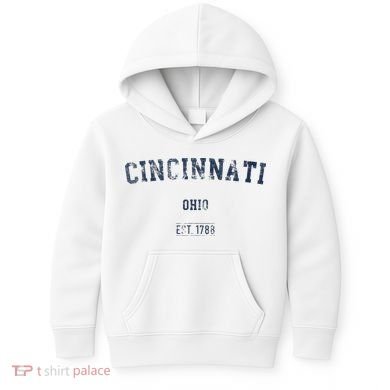 Cincinnati Ohio Distressed Text Sport Style Kids Hoodie