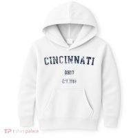 Cincinnati Ohio Distressed Text Sport Style Kids Hoodie thumb 0