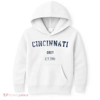 Cincinnati Ohio Distressed Text Sport Style Kids Hoodie