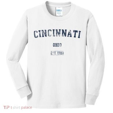 Cincinnati Ohio Distressed Text Sport Style Kids Long Sleeve Shirt