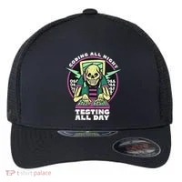 Coding All Night Testing All Day Skeleton Flexfit Unipanel Trucker Cap thumb 0