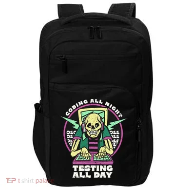 Coding All Night Testing All Day Skeleton Impact Tech Backpack