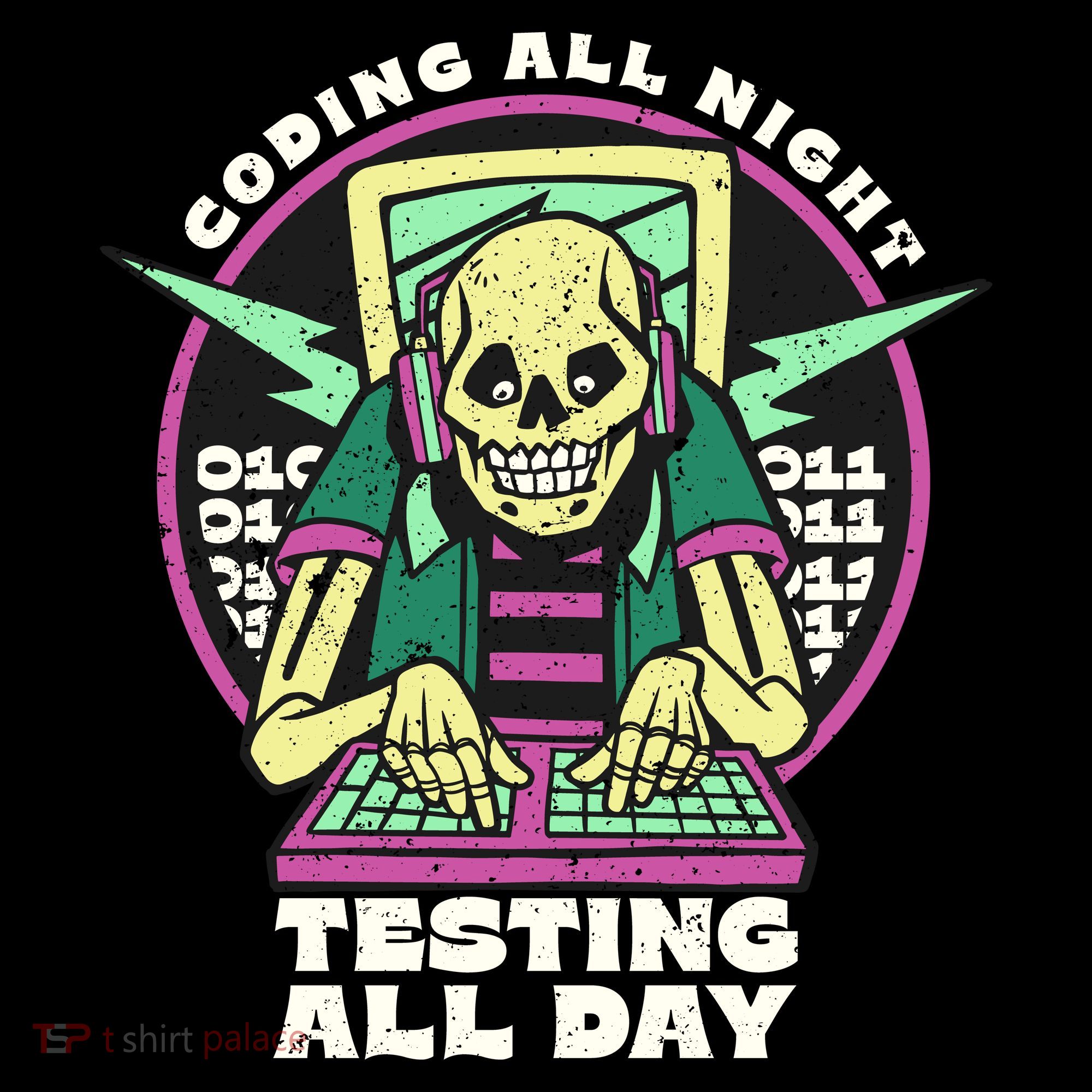 Coding All Night Testing All Day Skeleton Bucket Hat