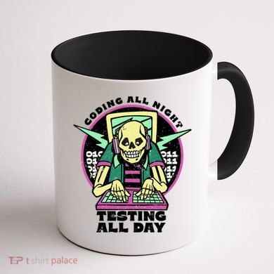 Coding All Night Testing All Day Skeleton Coffee Mug back