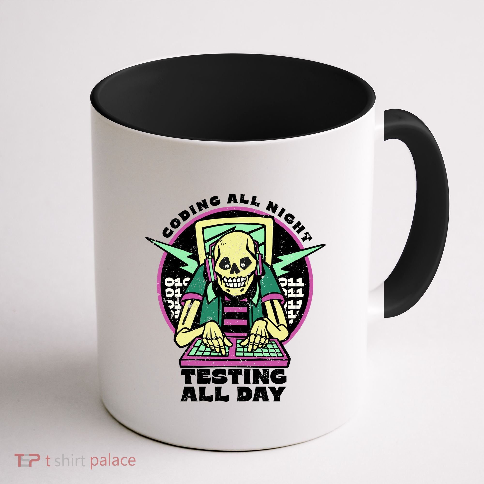Coding All Night Testing All Day Skeleton Coffee Mug