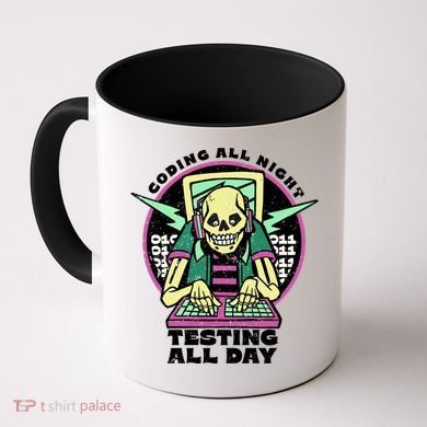 Coding All Night Testing All Day Skeleton Coffee Mug