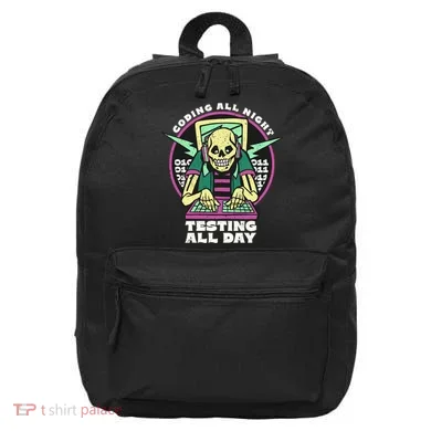 Coding All Night Testing All Day Skeleton 16 in Basic Backpack