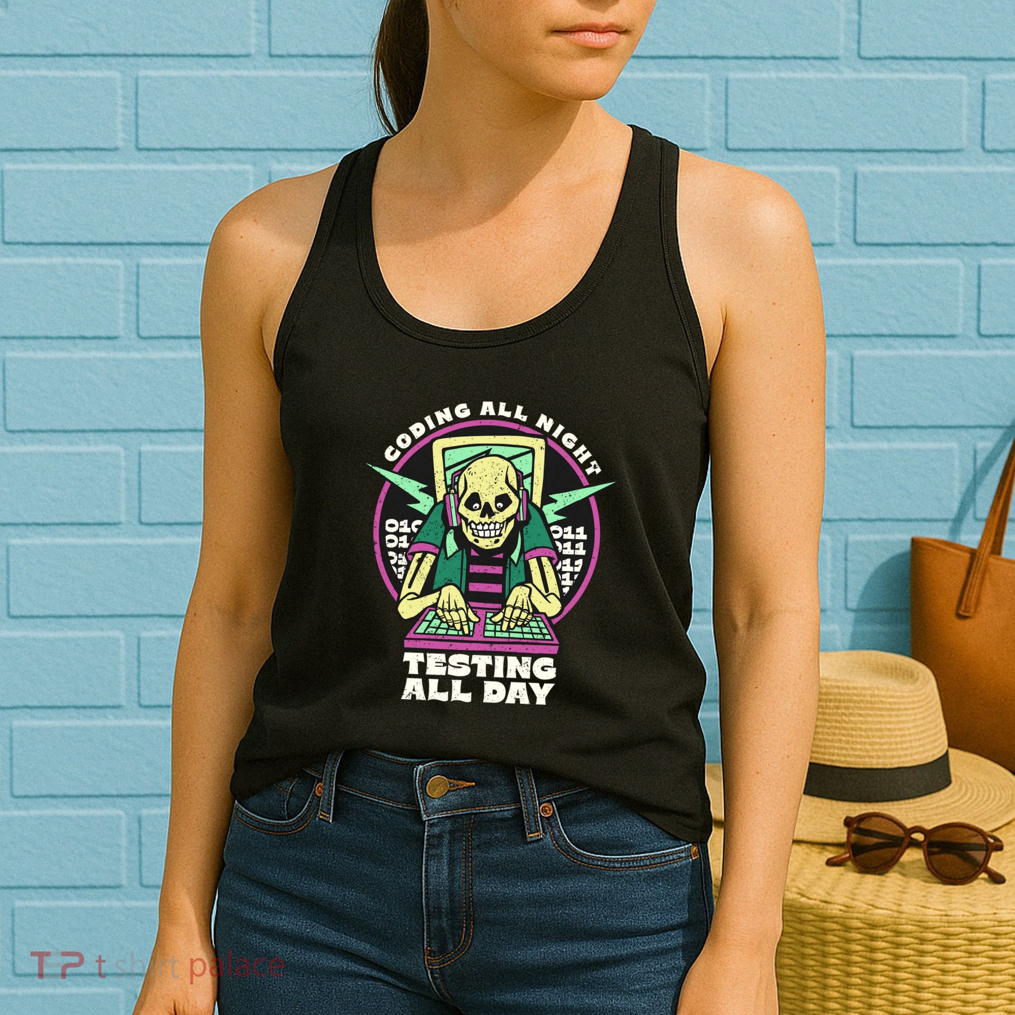 Coding All Night Testing All Day Skeleton Women's Tank Top