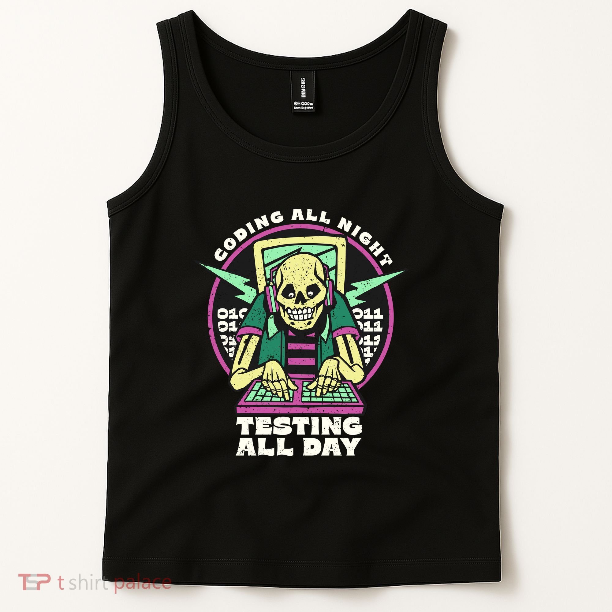 Coding All Night Testing All Day Skeleton Tank Top