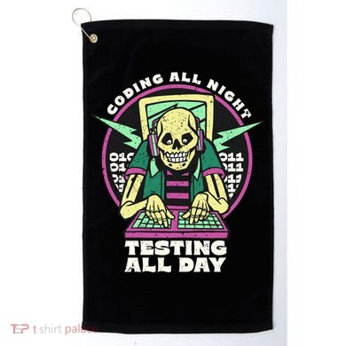 Coding All Night Testing All Day Skeleton Golf Towel
