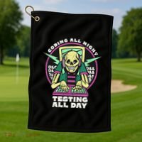 Coding All Night Testing All Day Skeleton Golf Towel thumb 1