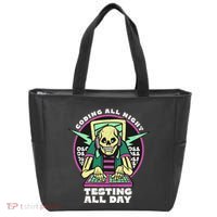 Coding All Night Testing All Day Skeleton Tote Bag thumb 0