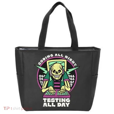Coding All Night Testing All Day Skeleton Tote Bag
