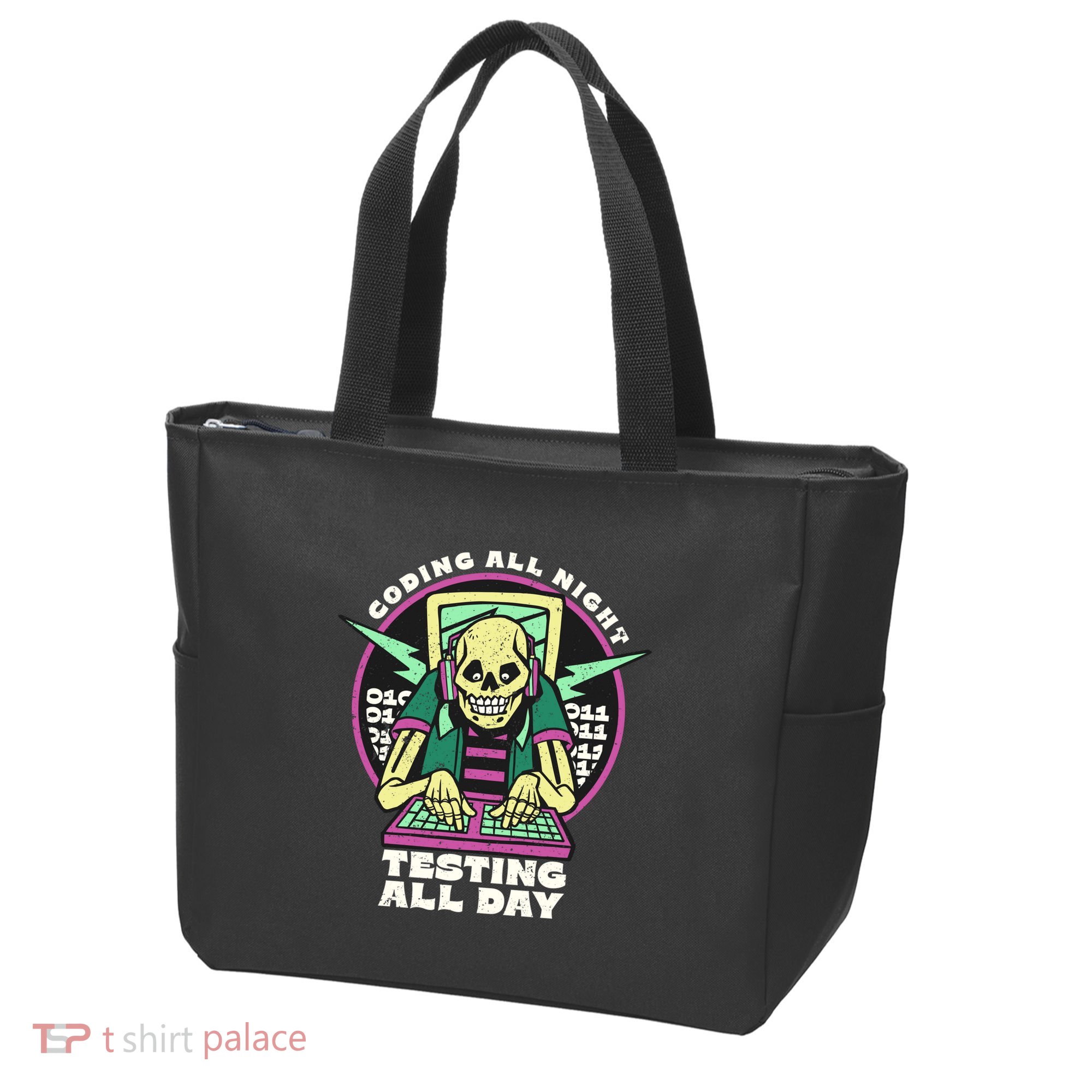 Coding All Night Testing All Day Skeleton Tote Bag