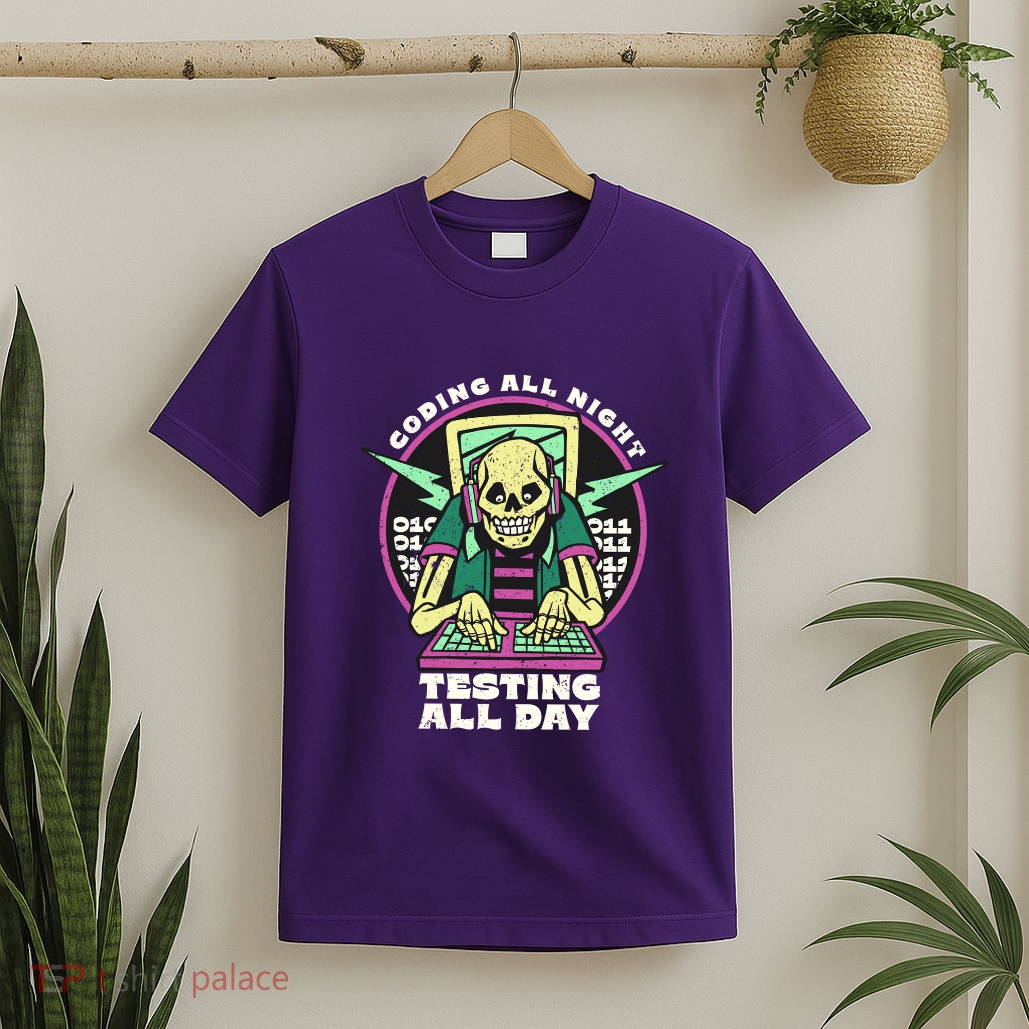 Coding All Night Testing All Day Skeleton T-Shirt